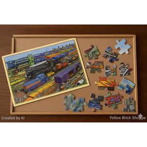T.S. Shure Wooden Tray Puzzle – 100 Pieces‎ Trains w/ Poster – 2018 Complete